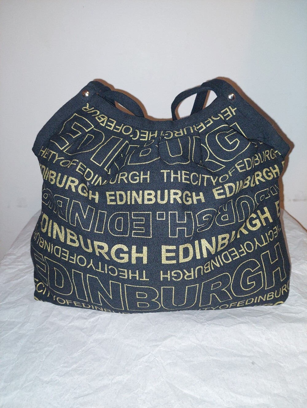 Robin Ruth Edinburgh Printed Canvas Tote Bag in Black and Gold Lettering